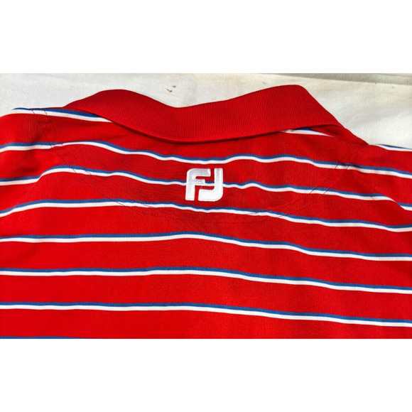 FootJoy FJ Polo Shirt Red Striped Men's Size XL Short Sleeve Breathable - Picture 4 of 8